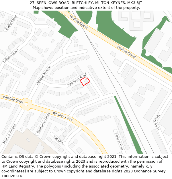 27, SPENLOWS ROAD, BLETCHLEY, MILTON KEYNES, MK3 6JT: Location map and indicative extent of plot