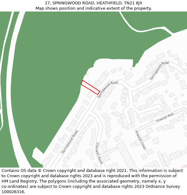 27, SPRINGWOOD ROAD, HEATHFIELD, TN21 8JX: Location map and indicative extent of plot