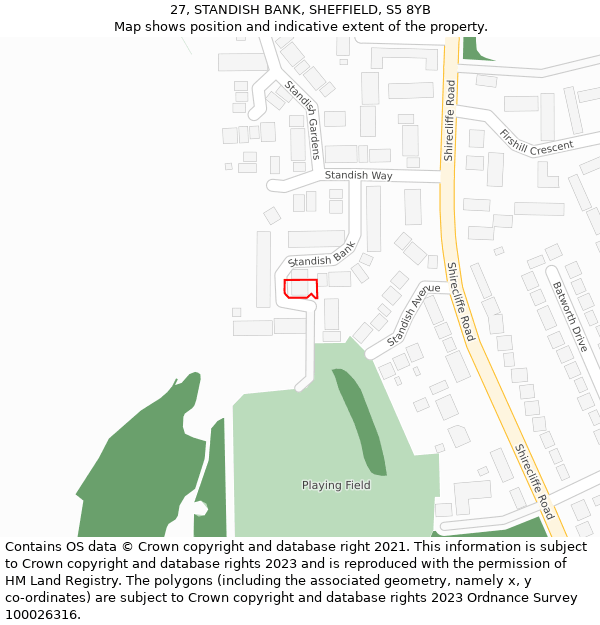 27, STANDISH BANK, SHEFFIELD, S5 8YB: Location map and indicative extent of plot