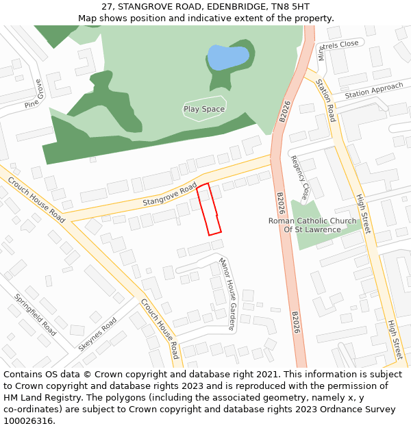 27, STANGROVE ROAD, EDENBRIDGE, TN8 5HT: Location map and indicative extent of plot