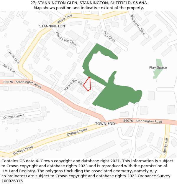 27, STANNINGTON GLEN, STANNINGTON, SHEFFIELD, S6 6NA: Location map and indicative extent of plot