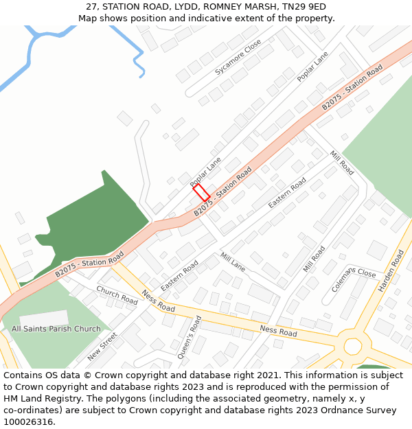 27, STATION ROAD, LYDD, ROMNEY MARSH, TN29 9ED: Location map and indicative extent of plot