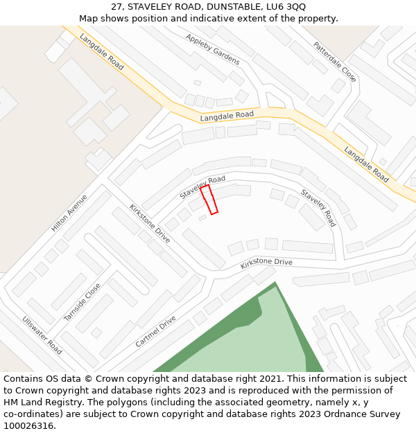 27, STAVELEY ROAD, DUNSTABLE, LU6 3QQ: Location map and indicative extent of plot