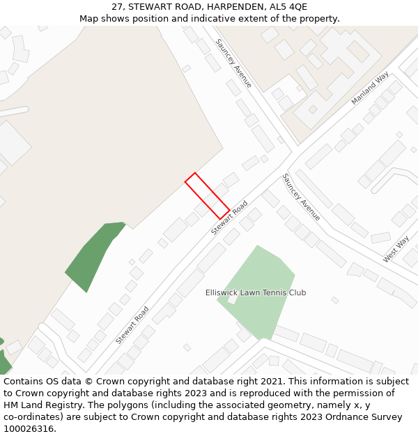 27, STEWART ROAD, HARPENDEN, AL5 4QE: Location map and indicative extent of plot