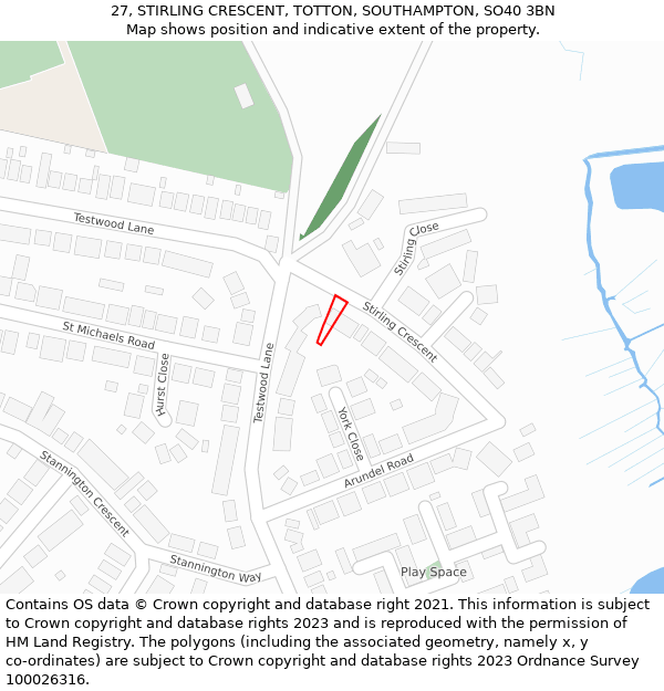 27, STIRLING CRESCENT, TOTTON, SOUTHAMPTON, SO40 3BN: Location map and indicative extent of plot