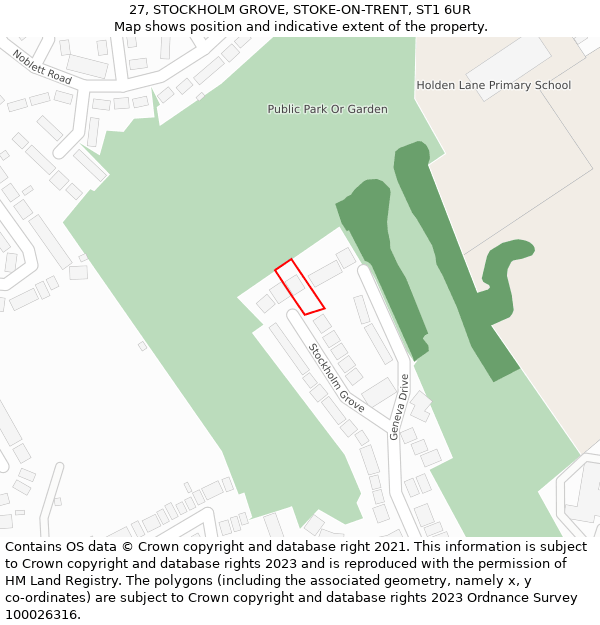 27, STOCKHOLM GROVE, STOKE-ON-TRENT, ST1 6UR: Location map and indicative extent of plot