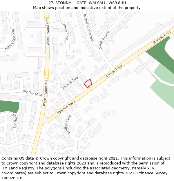 27, STONNALL GATE, WALSALL, WS9 8HU: Location map and indicative extent of plot