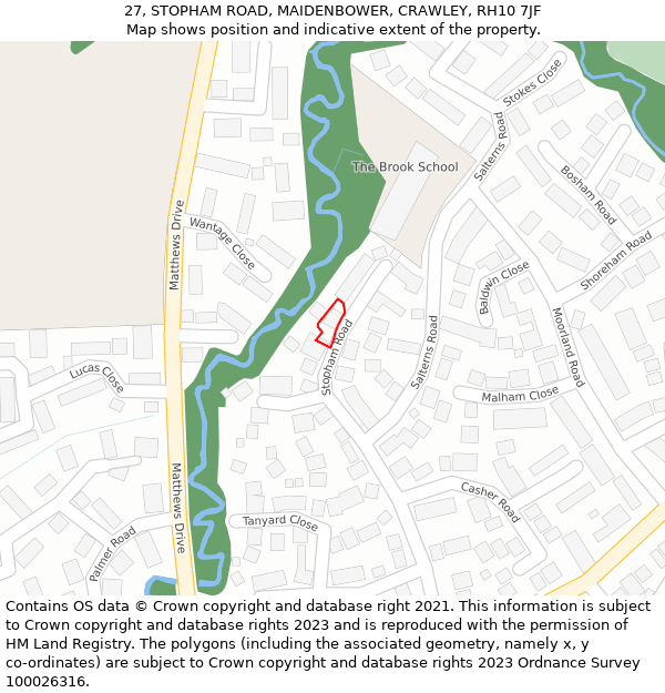 27, STOPHAM ROAD, MAIDENBOWER, CRAWLEY, RH10 7JF: Location map and indicative extent of plot