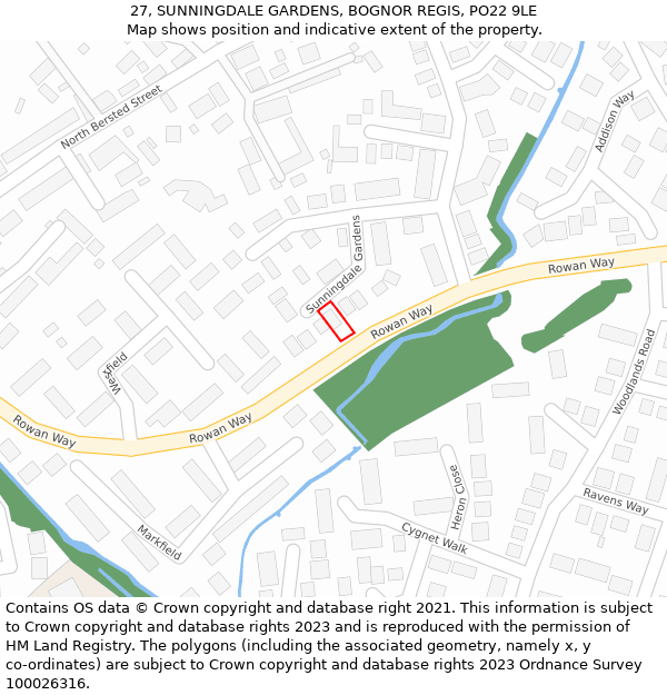 27, SUNNINGDALE GARDENS, BOGNOR REGIS, PO22 9LE: Location map and indicative extent of plot