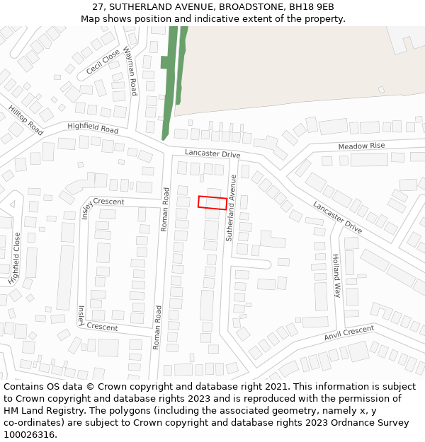 27, SUTHERLAND AVENUE, BROADSTONE, BH18 9EB: Location map and indicative extent of plot