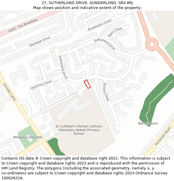 27, SUTHERLAND DRIVE, SUNDERLAND, SR4 8RJ: Location map and indicative extent of plot