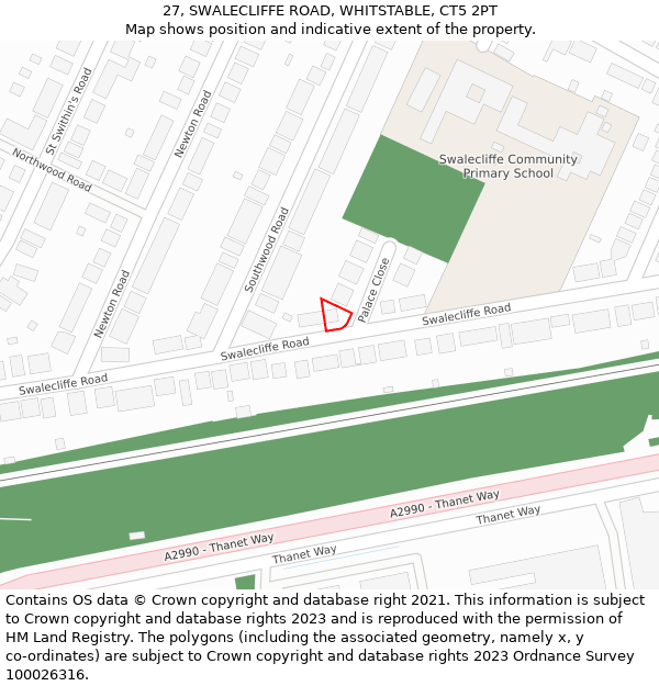 27, SWALECLIFFE ROAD, WHITSTABLE, CT5 2PT: Location map and indicative extent of plot