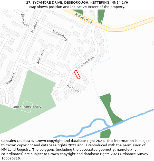 27, SYCAMORE DRIVE, DESBOROUGH, KETTERING, NN14 2YH: Location map and indicative extent of plot