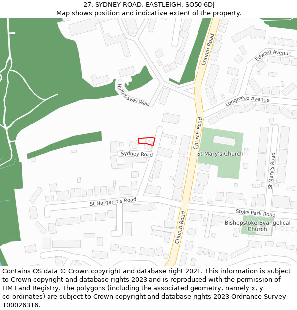 27, SYDNEY ROAD, EASTLEIGH, SO50 6DJ: Location map and indicative extent of plot