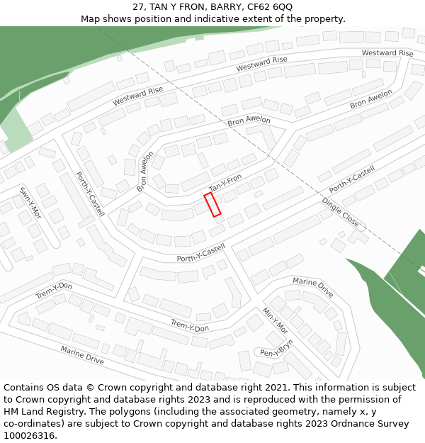 27, TAN Y FRON, BARRY, CF62 6QQ: Location map and indicative extent of plot