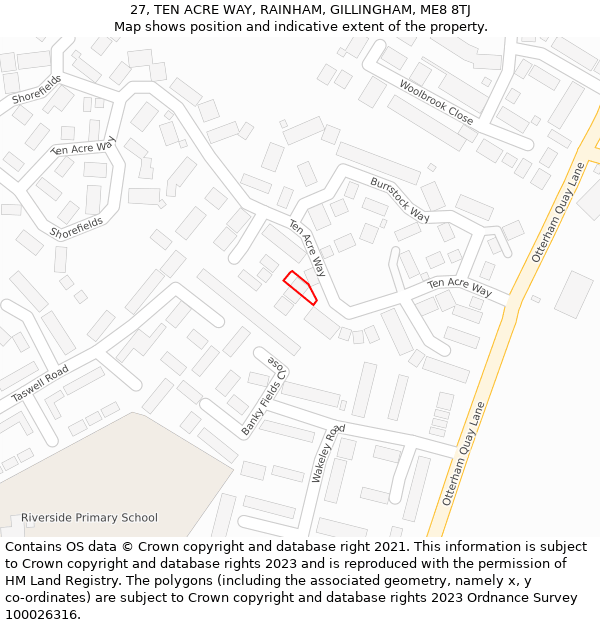 27, TEN ACRE WAY, RAINHAM, GILLINGHAM, ME8 8TJ: Location map and indicative extent of plot