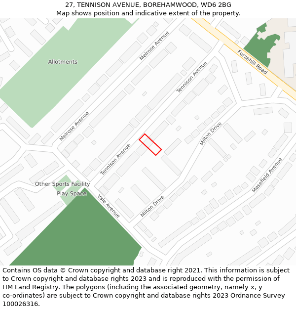 27, TENNISON AVENUE, BOREHAMWOOD, WD6 2BG: Location map and indicative extent of plot