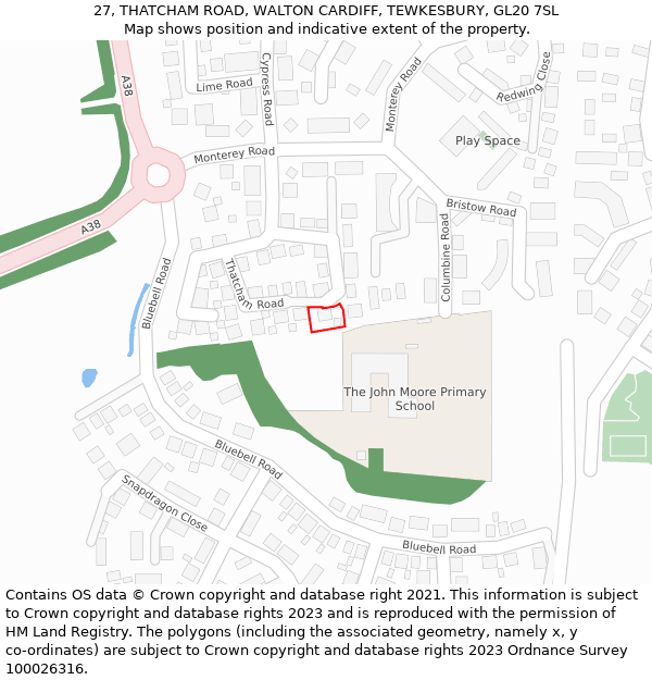 27, THATCHAM ROAD, WALTON CARDIFF, TEWKESBURY, GL20 7SL: Location map and indicative extent of plot