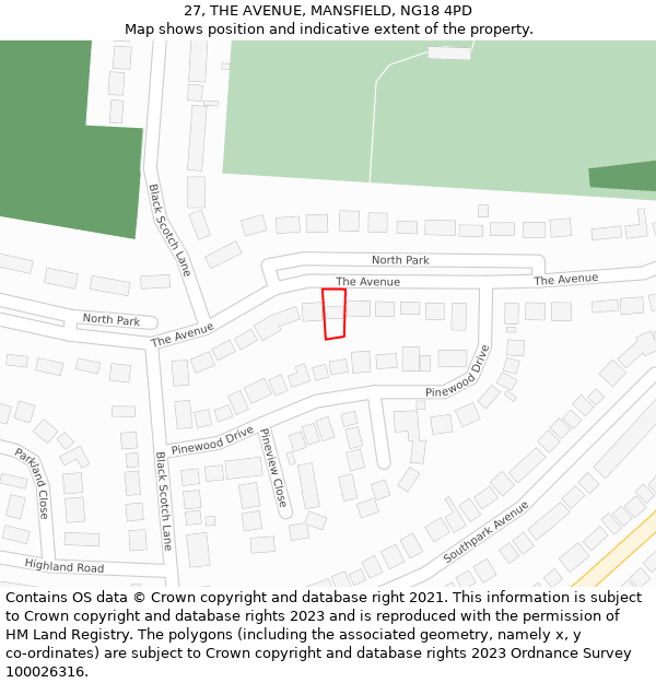 27, THE AVENUE, MANSFIELD, NG18 4PD: Location map and indicative extent of plot