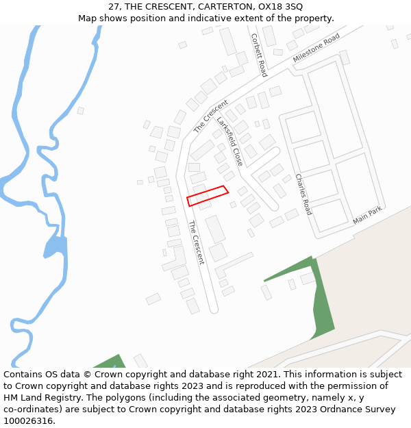 27, THE CRESCENT, CARTERTON, OX18 3SQ: Location map and indicative extent of plot