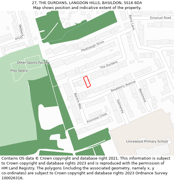 27, THE DURDANS, LANGDON HILLS, BASILDON, SS16 6DA: Location map and indicative extent of plot