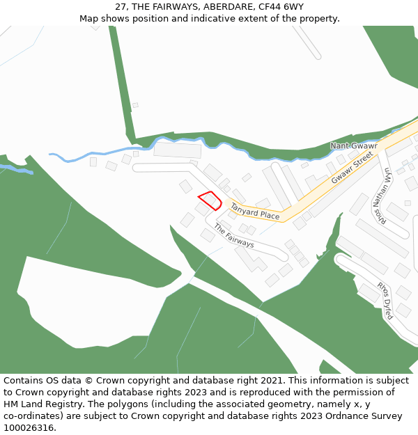 27, THE FAIRWAYS, ABERDARE, CF44 6WY: Location map and indicative extent of plot