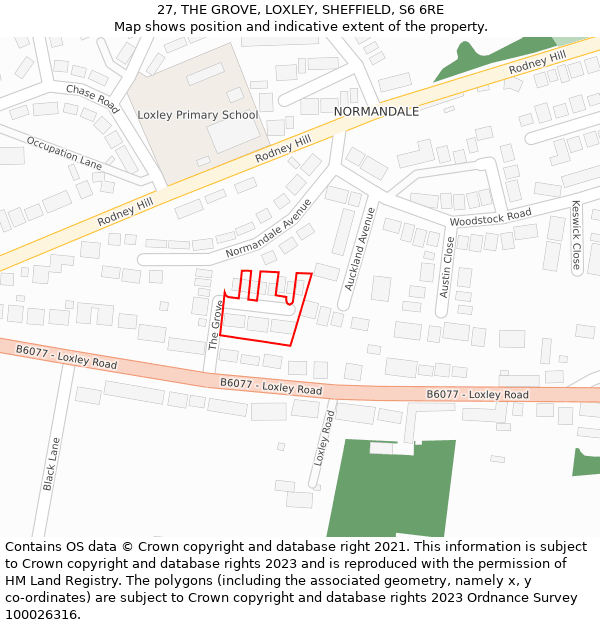 27, THE GROVE, LOXLEY, SHEFFIELD, S6 6RE: Location map and indicative extent of plot