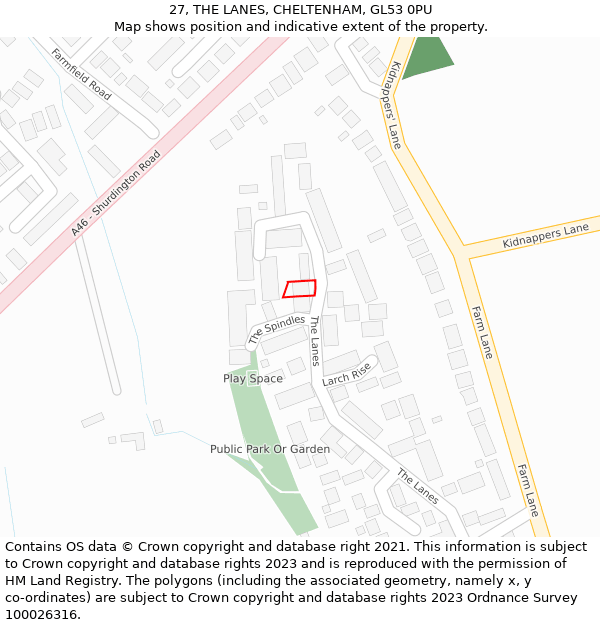 27, THE LANES, CHELTENHAM, GL53 0PU: Location map and indicative extent of plot