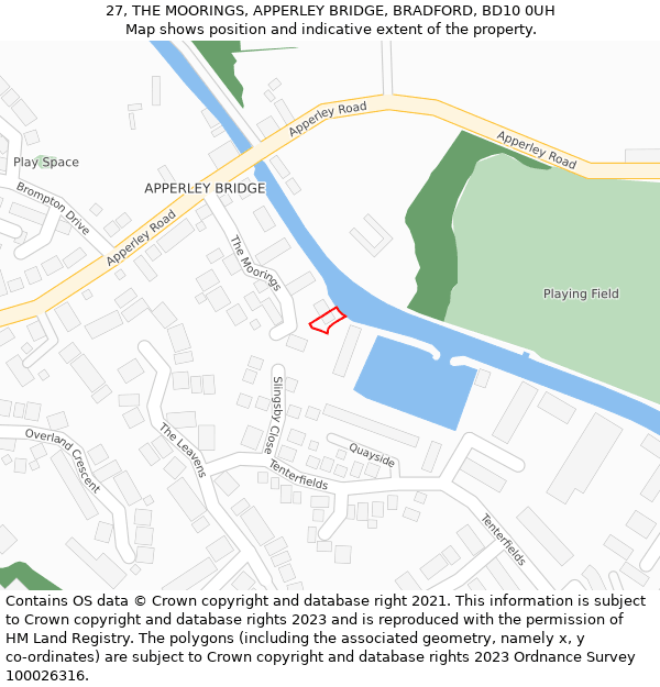 27, THE MOORINGS, APPERLEY BRIDGE, BRADFORD, BD10 0UH: Location map and indicative extent of plot