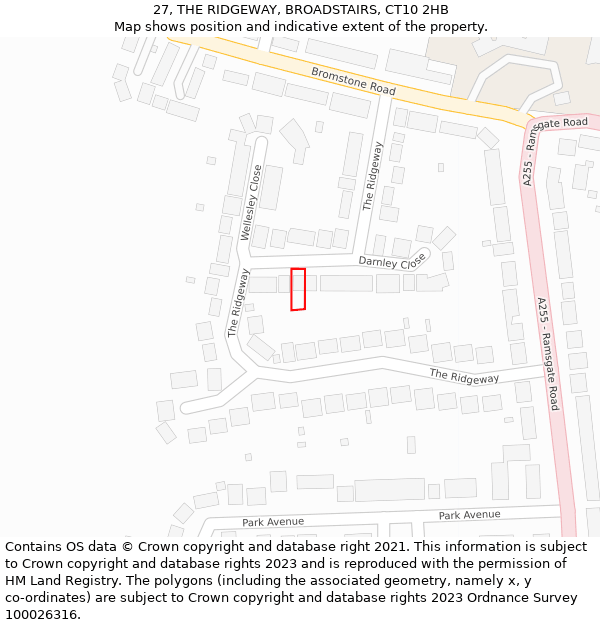 27, THE RIDGEWAY, BROADSTAIRS, CT10 2HB: Location map and indicative extent of plot