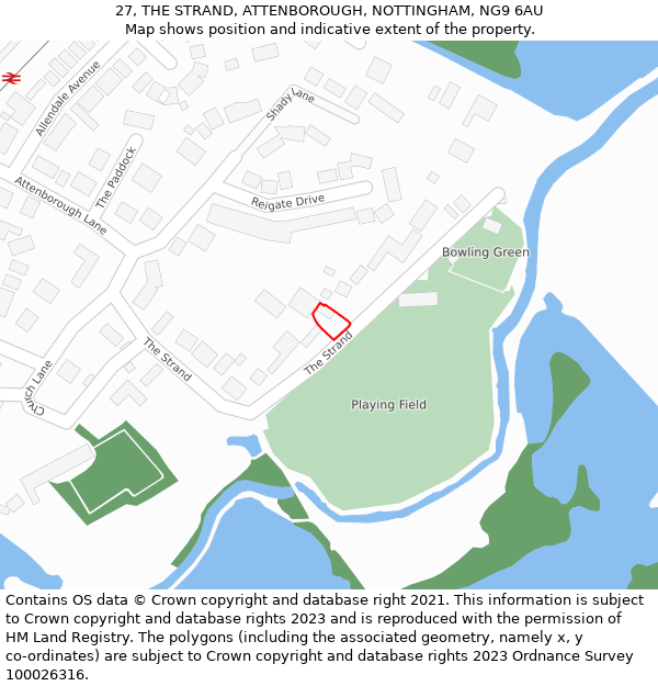 27, THE STRAND, ATTENBOROUGH, NOTTINGHAM, NG9 6AU: Location map and indicative extent of plot