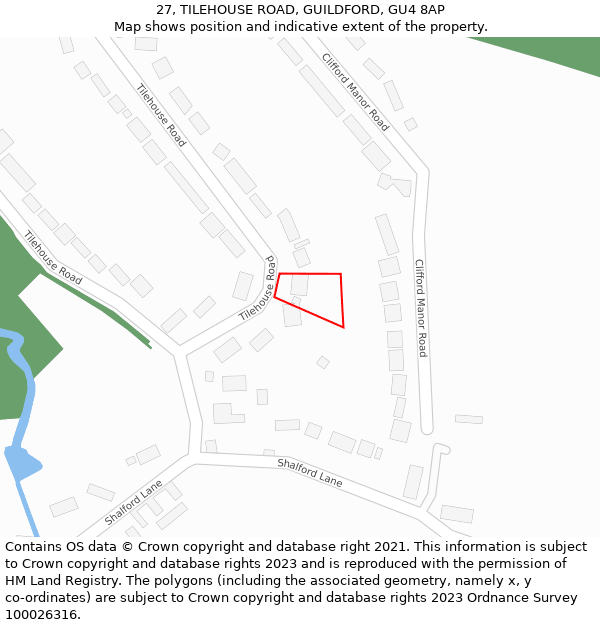 27, TILEHOUSE ROAD, GUILDFORD, GU4 8AP: Location map and indicative extent of plot