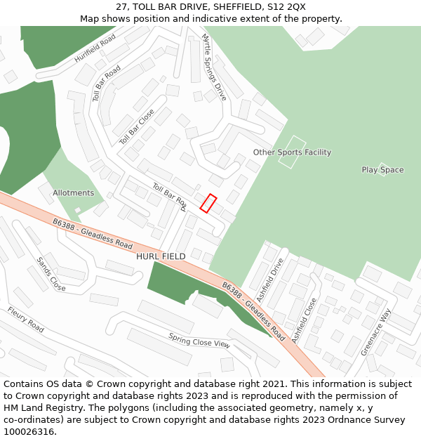 27, TOLL BAR DRIVE, SHEFFIELD, S12 2QX: Location map and indicative extent of plot