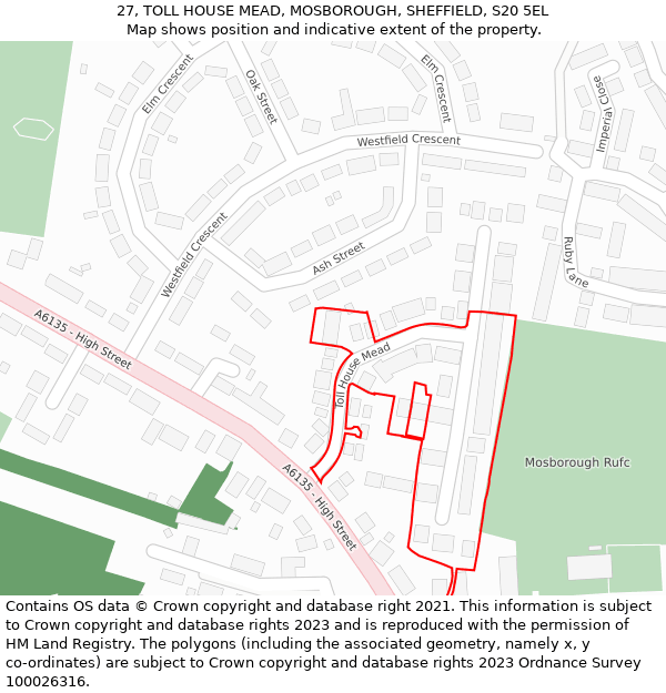 27, TOLL HOUSE MEAD, MOSBOROUGH, SHEFFIELD, S20 5EL: Location map and indicative extent of plot