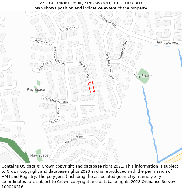27, TOLLYMORE PARK, KINGSWOOD, HULL, HU7 3HY: Location map and indicative extent of plot