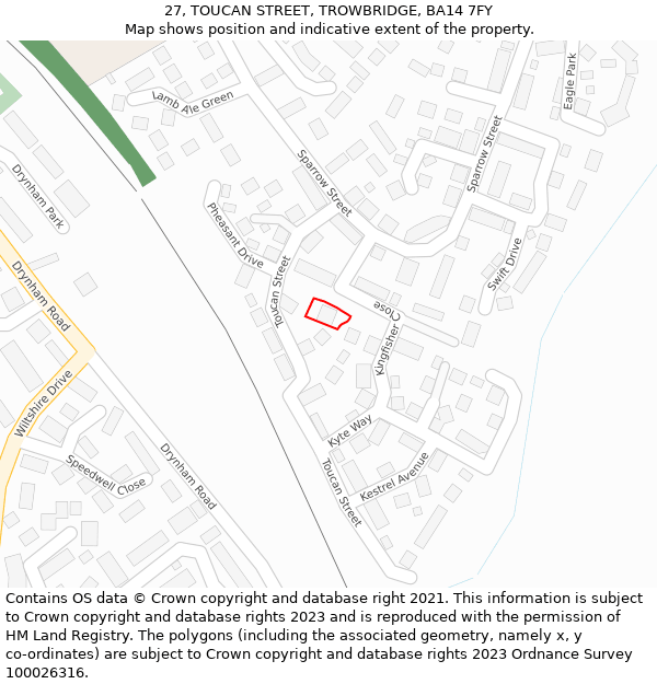 27, TOUCAN STREET, TROWBRIDGE, BA14 7FY: Location map and indicative extent of plot