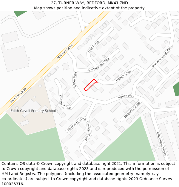 27, TURNER WAY, BEDFORD, MK41 7ND: Location map and indicative extent of plot