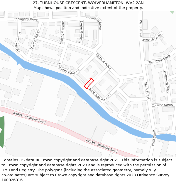 27, TURNHOUSE CRESCENT, WOLVERHAMPTON, WV2 2AN: Location map and indicative extent of plot