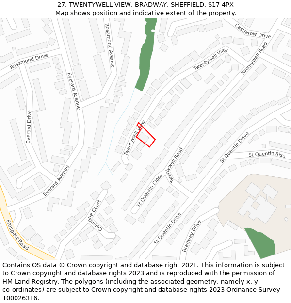 27, TWENTYWELL VIEW, BRADWAY, SHEFFIELD, S17 4PX: Location map and indicative extent of plot