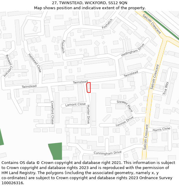 27, TWINSTEAD, WICKFORD, SS12 9QN: Location map and indicative extent of plot