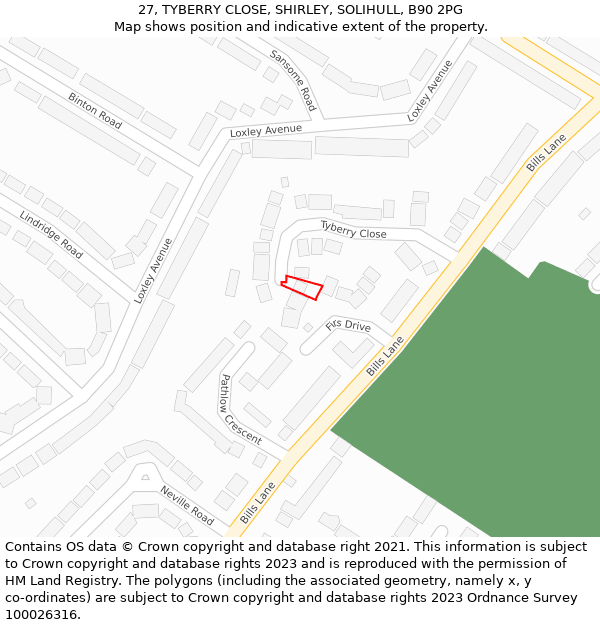 27, TYBERRY CLOSE, SHIRLEY, SOLIHULL, B90 2PG: Location map and indicative extent of plot