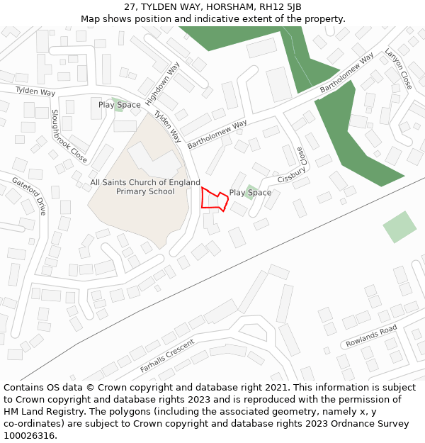 27, TYLDEN WAY, HORSHAM, RH12 5JB: Location map and indicative extent of plot