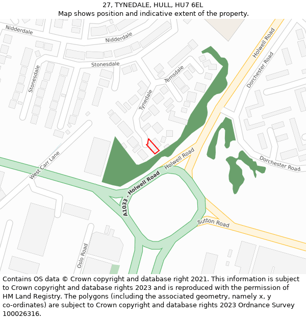 27, TYNEDALE, HULL, HU7 6EL: Location map and indicative extent of plot