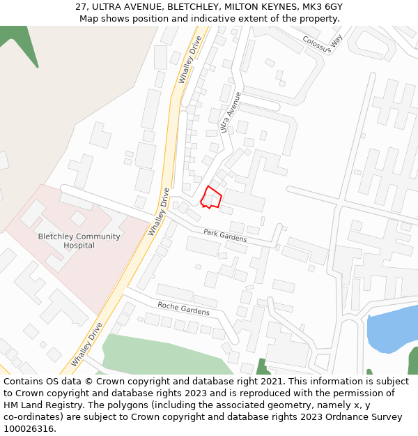 27, ULTRA AVENUE, BLETCHLEY, MILTON KEYNES, MK3 6GY: Location map and indicative extent of plot