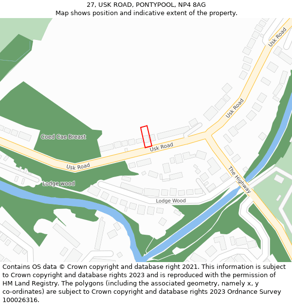 27, USK ROAD, PONTYPOOL, NP4 8AG: Location map and indicative extent of plot