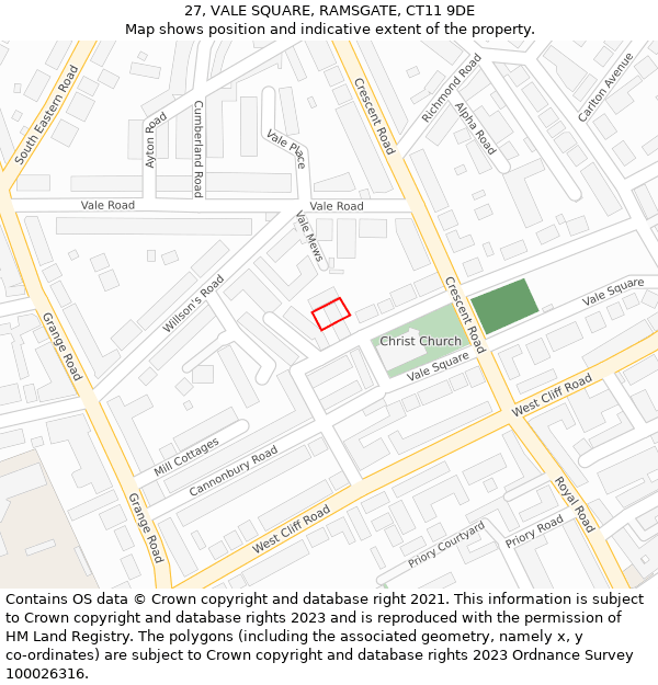 27, VALE SQUARE, RAMSGATE, CT11 9DE: Location map and indicative extent of plot