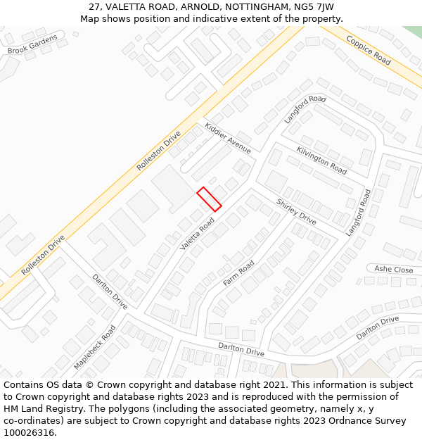 27, VALETTA ROAD, ARNOLD, NOTTINGHAM, NG5 7JW: Location map and indicative extent of plot