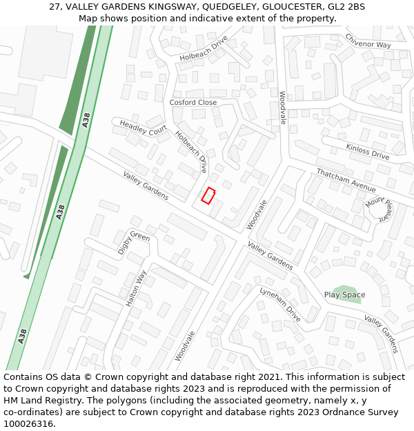 27, VALLEY GARDENS KINGSWAY, QUEDGELEY, GLOUCESTER, GL2 2BS: Location map and indicative extent of plot