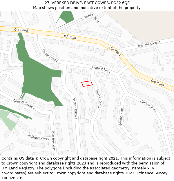 27, VEREKER DRIVE, EAST COWES, PO32 6QE: Location map and indicative extent of plot