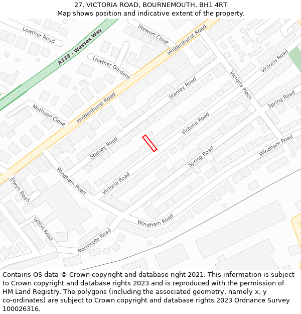 27, VICTORIA ROAD, BOURNEMOUTH, BH1 4RT: Location map and indicative extent of plot